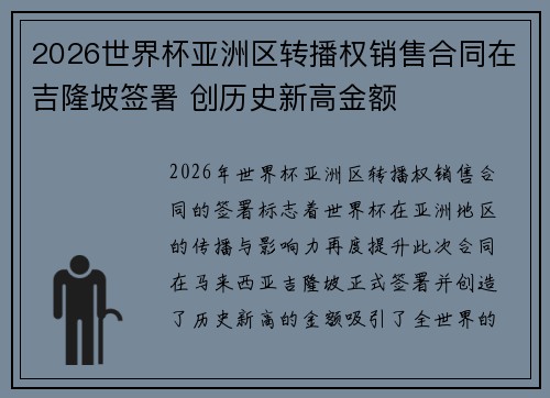 2026世界杯亚洲区转播权销售合同在吉隆坡签署 创历史新高金额